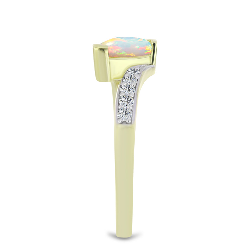 Pozlacené Stříbro 925/1000 - Prsten s Etiopským Opálem z Lega Dembi a Bílým Topazem - Karátové číslo: 0.6. přibližná hmotnost: 2.36 gramů 4 