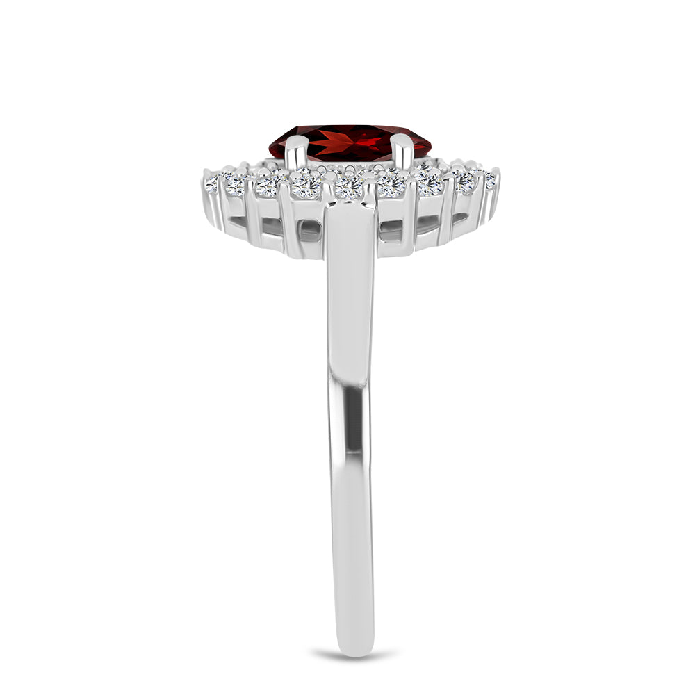 Stříbro 925/1000 Prsten s Bartonským Granátem a Bílým Topazem - Karátové číslo: 1.39. přibližná hmotnost: 3.26 gramů