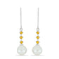 Stříbro 925/1000 - Náušnice s Uralským Citrínem a Bílou Sladkovodní Perlou - Karátové číslo: 6.27. přibližná hmotnost: 2.8 gramů