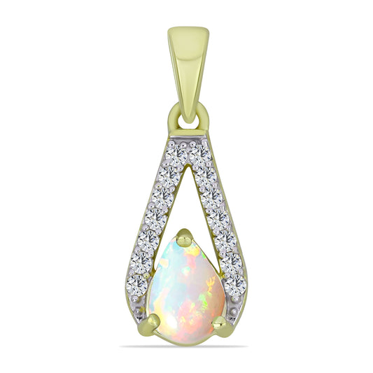 Pozlacené Stříbro 925/1000 - Přívěsek s Etiopským Opálem z Lega Dembi a Bílým Topazem - Karátové číslo: 0.62. přibližná hmotnost: 1.05 gramů