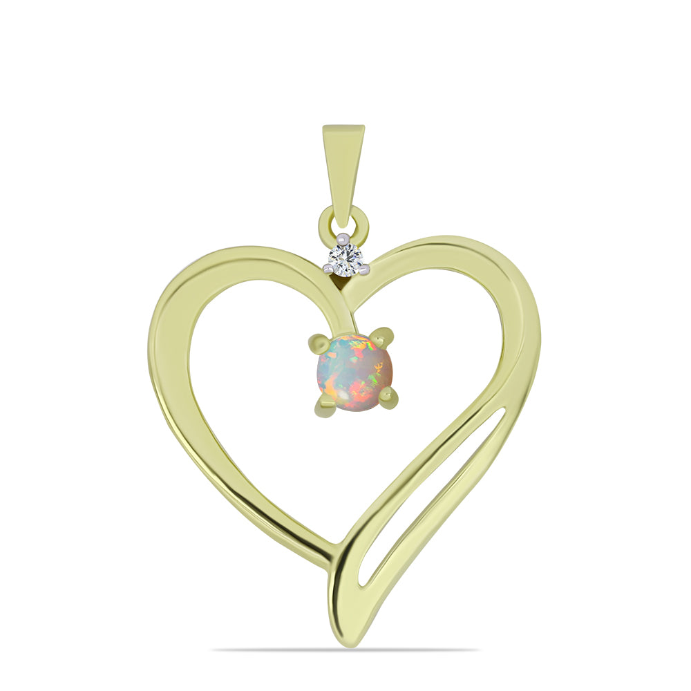 Pozlacené Stříbro 925/1000 - Přívěsek s Etiopským Opálem z Lega Dembi a Bílým Topazem - Karátové číslo: 0.19. přibližná hmotnost: 1.93 gramů