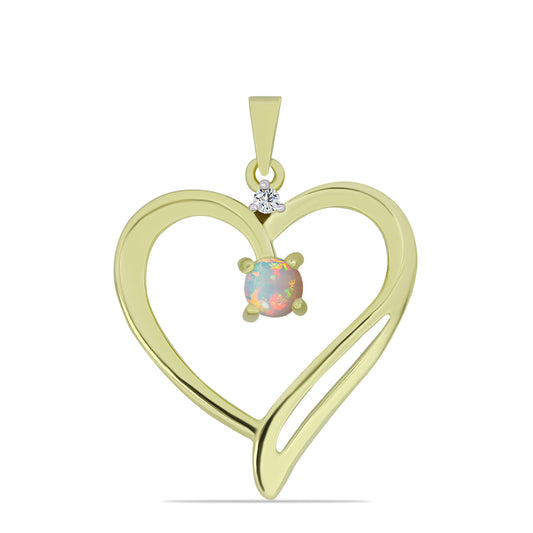 Pozlacené stříbro 925/1000 Přívěsek s Etiopským Opálem z Lega Dembi a Bílým Topazem - Karátové číslo: 0.19. přibližná hmotnost: 1.93 gramů