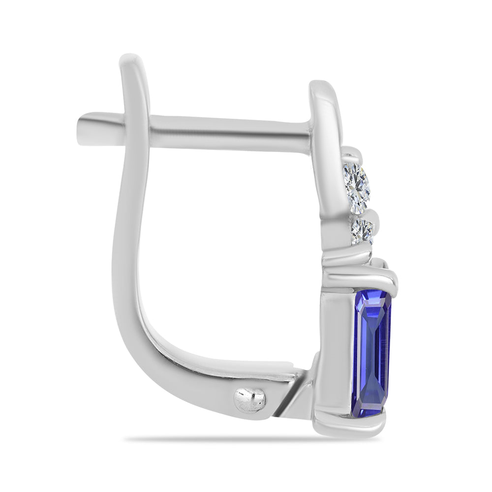 Stříbro 925/1000 - Náušnice s Tanzanitem a Bílým Topazem - Karátové číslo: 1.26. přibližná hmotnost: 2.54 gramů