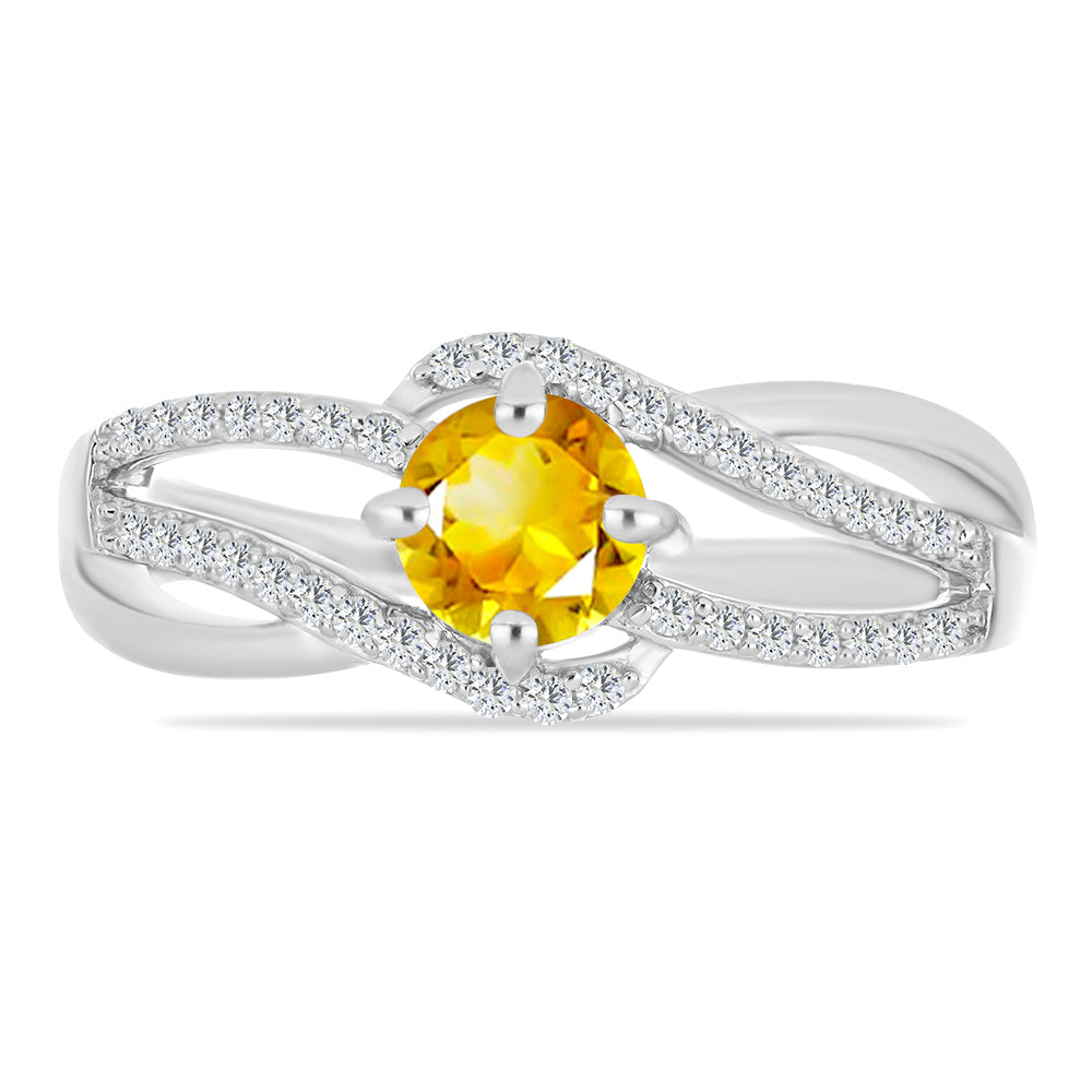 Stříbro 925/1000 - Prsten s Uralským Citrínem a Bílým Topazem - Karátové číslo: 1.1. přibližná hmotnost: 4.03 gramů