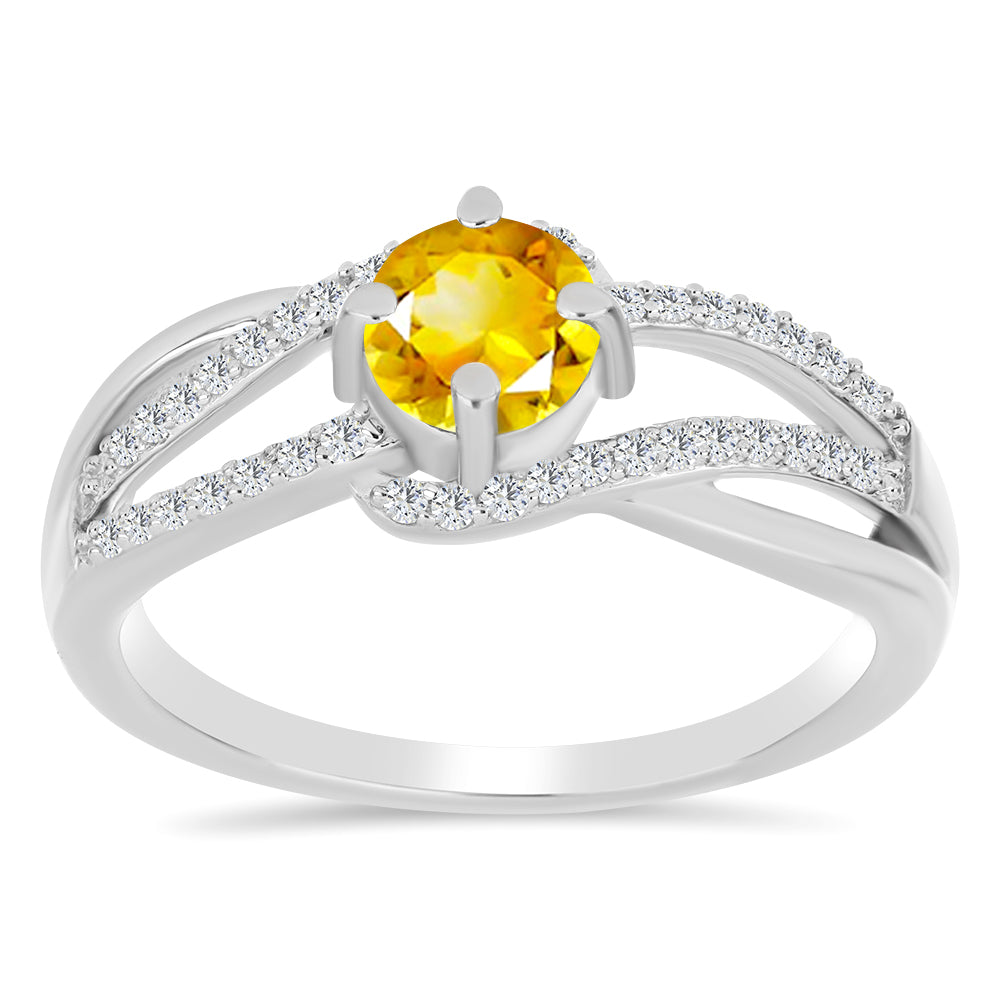 Stříbro 925/1000 - Prsten s Uralským Citrínem a Bílým Topazem - Karátové číslo: 1.1. přibližná hmotnost: 4.03 gramů