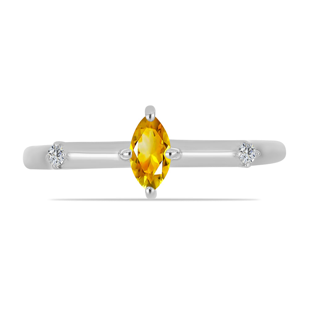 Stříbro 925/1000 - Prsten s Uralským Citrínem a Bílým Topazem - Karátové číslo: 0.26. přibližná hmotnost: 1.63 gramů