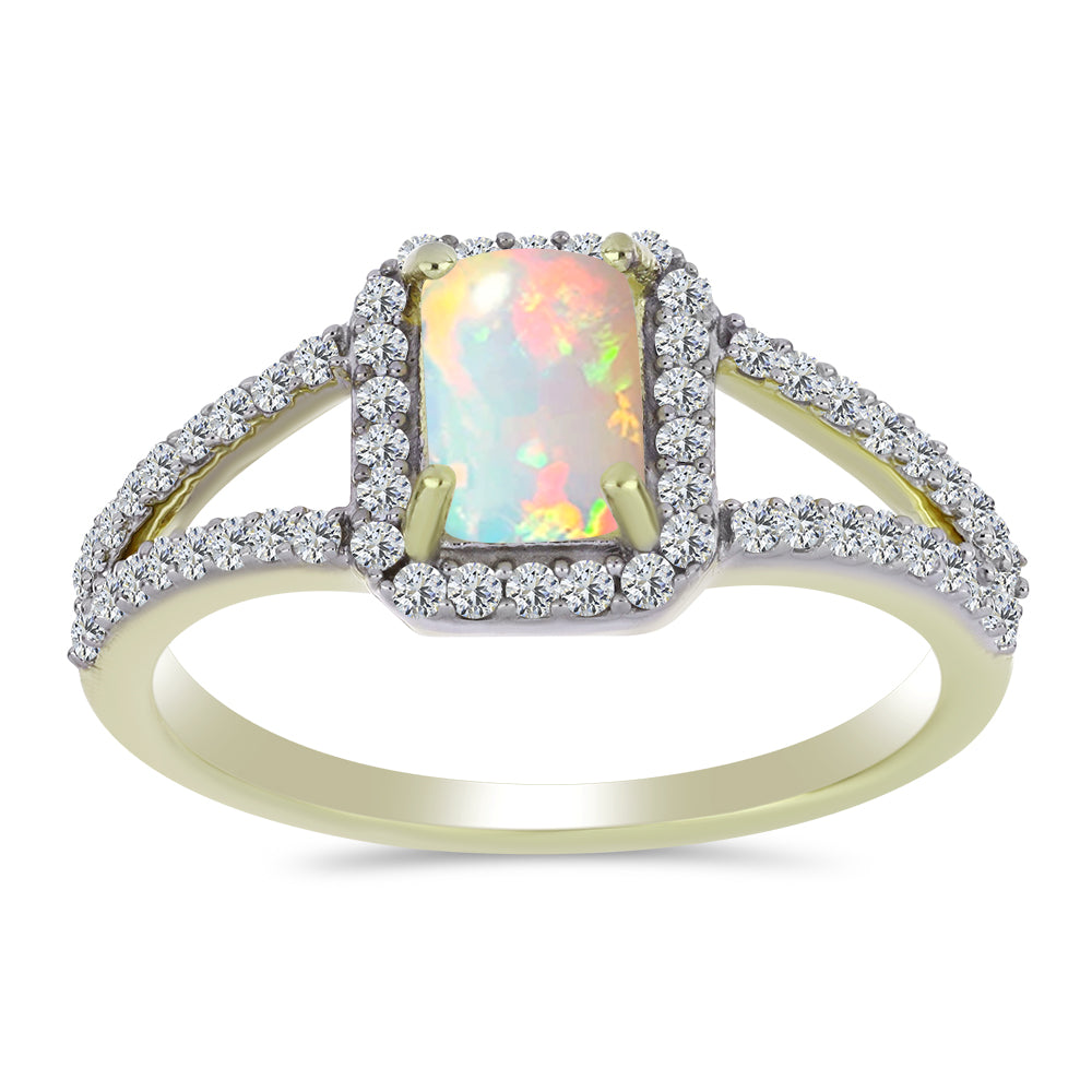 Pozlacený Stříbrný Prsten s Etiopským Opálem z Lega Dembi a Bílým Topazem 3 