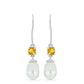 Stříbro 925/1000 - Náušnice s Uralským Citrínem a Bílou Sladkovodní Perlou - Karátové číslo: 7.88. přibližná hmotnost: 3.25 gramů