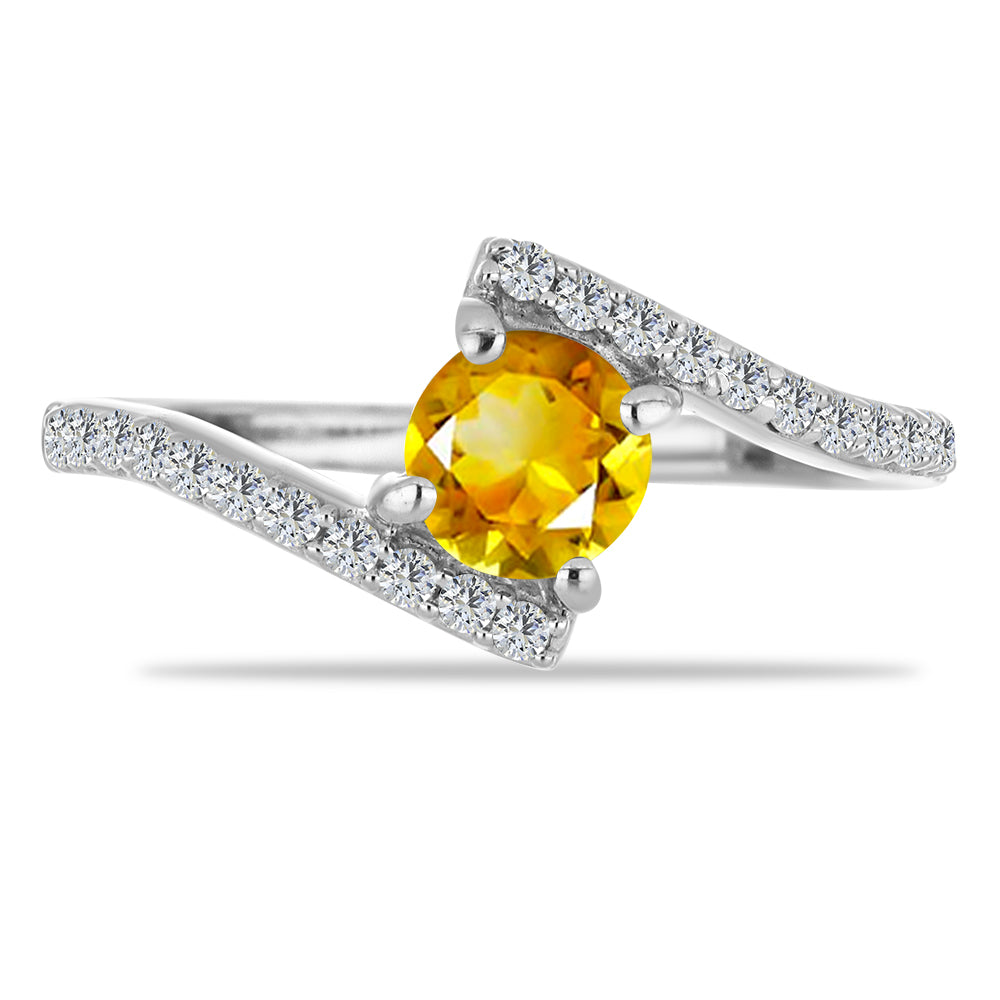 Stříbro 925/1000 - Prsten s Uralským Citrínem a Bílým Topazem - Karátové číslo: 0.65. přibližná hmotnost: 2.17 gramů