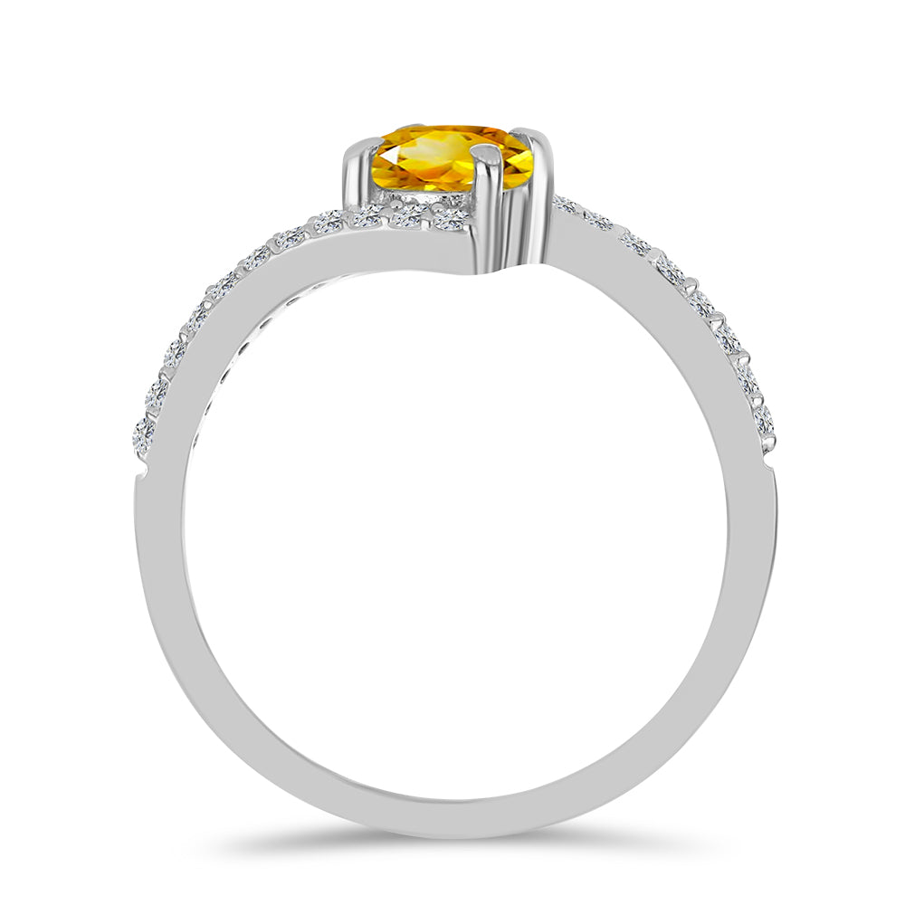 Stříbro 925/1000 - Prsten s Uralským Citrínem a Bílým Topazem - Karátové číslo: 0.65. přibližná hmotnost: 2.17 gramů