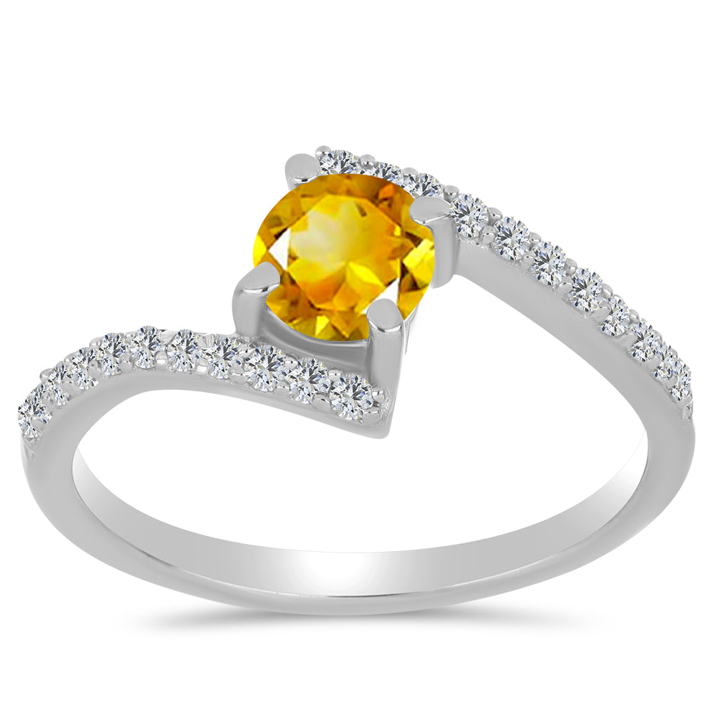 Stříbro 925/1000 - Prsten s Uralským Citrínem a Bílým Topazem - Karátové číslo: 0.65. přibližná hmotnost: 2.17 gramů 1 