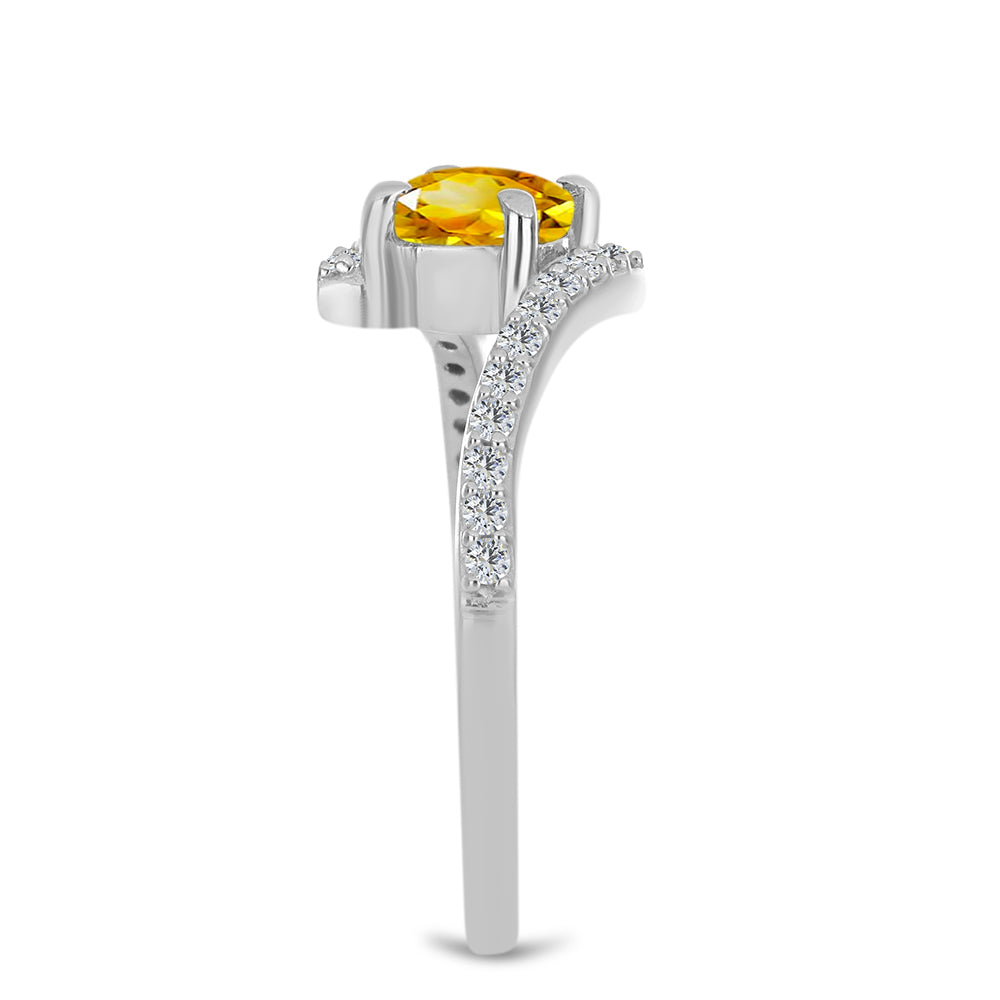 Stříbro 925/1000 - Prsten s Uralským Citrínem a Bílým Topazem - Karátové číslo: 0.65. přibližná hmotnost: 2.17 gramů 4 