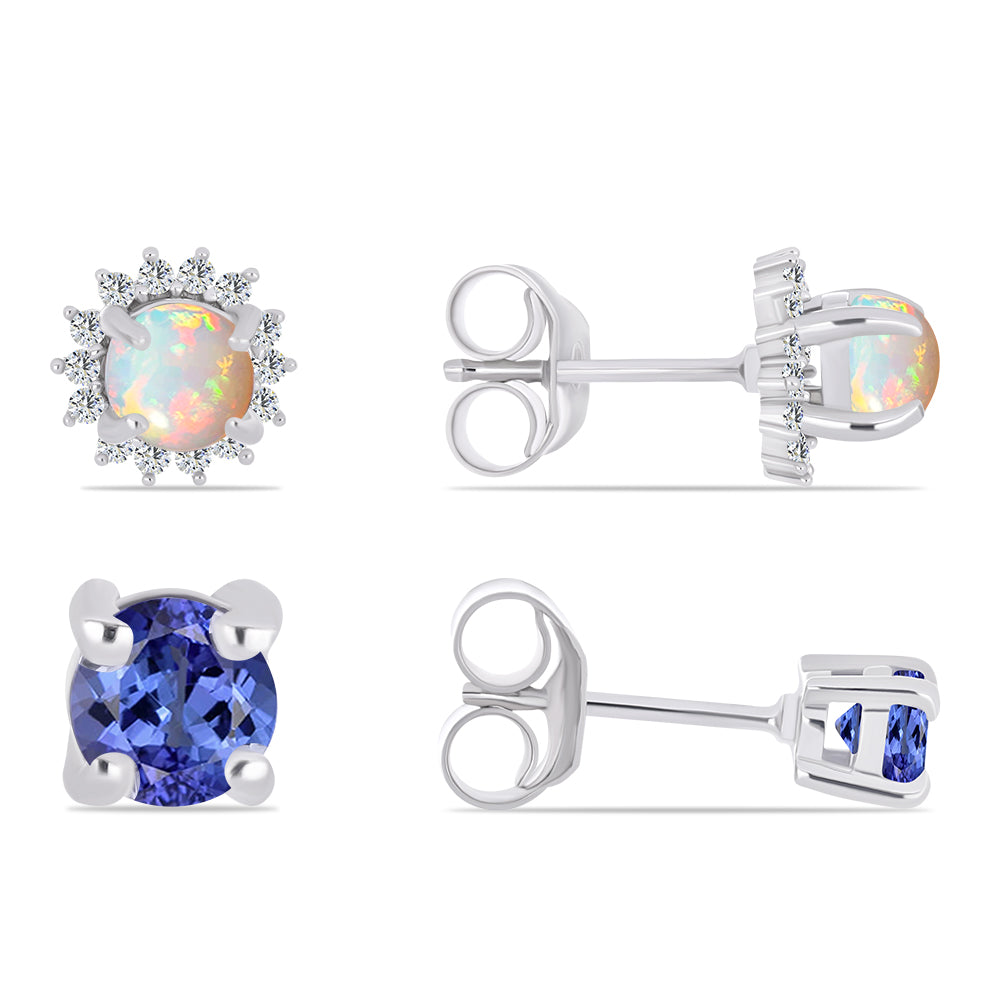 Stříbro 925/1000 - Sada s Tanzanitem a Etiopským Opálem z Lega Dembi - Karátové číslo: 1.48. přibližná hmotnost: 2.78 gramů ( Náušnice )