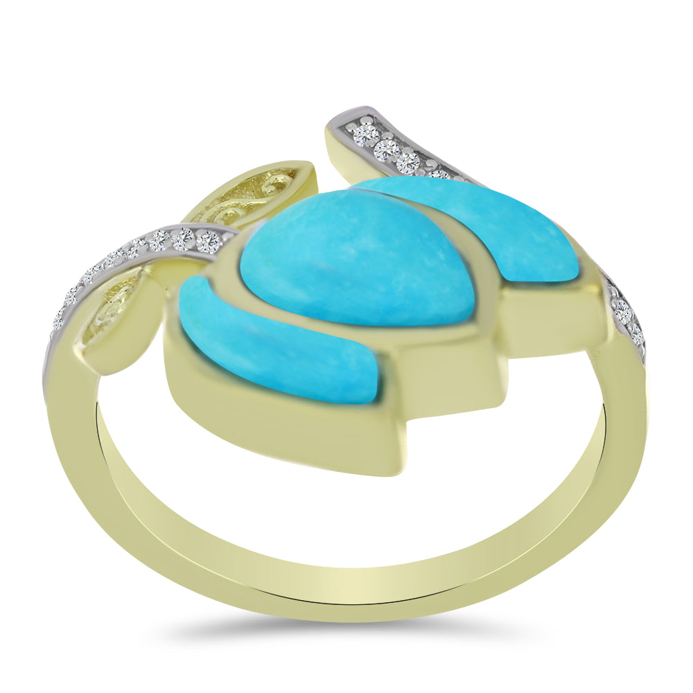 Pozlacený Stříbrný Prsten s Tyrkysem Sleeping Beauty a Bílým Topazem 3 