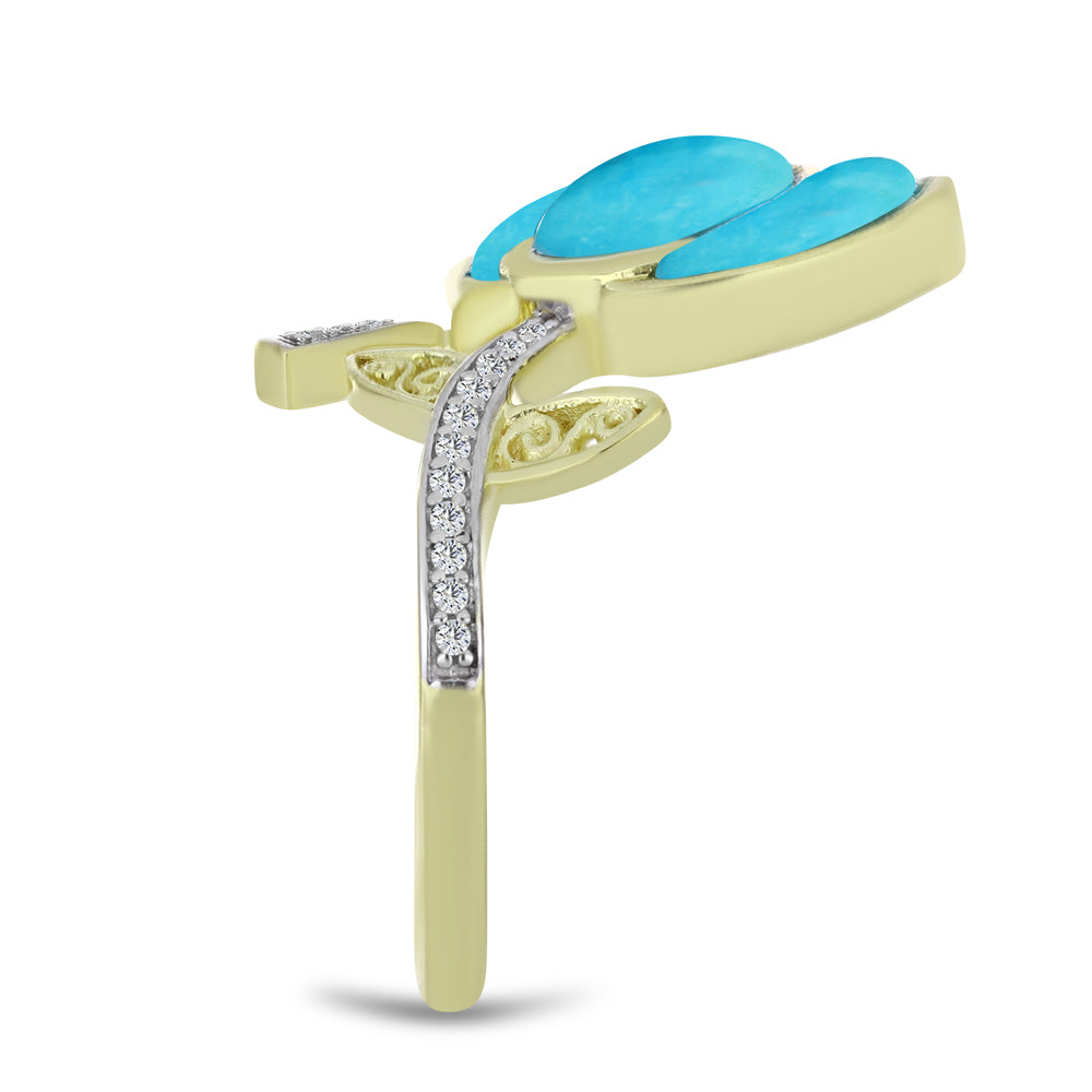 Pozlacený Stříbrný Prsten s Tyrkysem Sleeping Beauty a Bílým Topazem