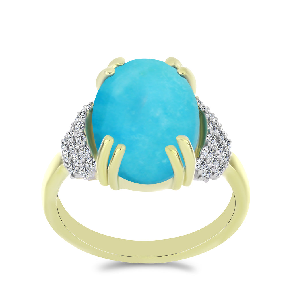 Pozlacený Stříbrný Prsten s Tyrkysem Sleeping Beauty a Bílým Topazem