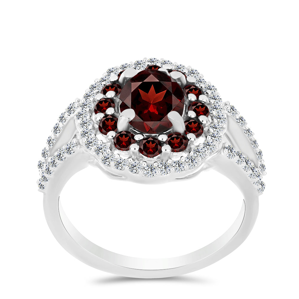 Stříbrný Prsten s Bartonským Granátem a Bílým Topazem