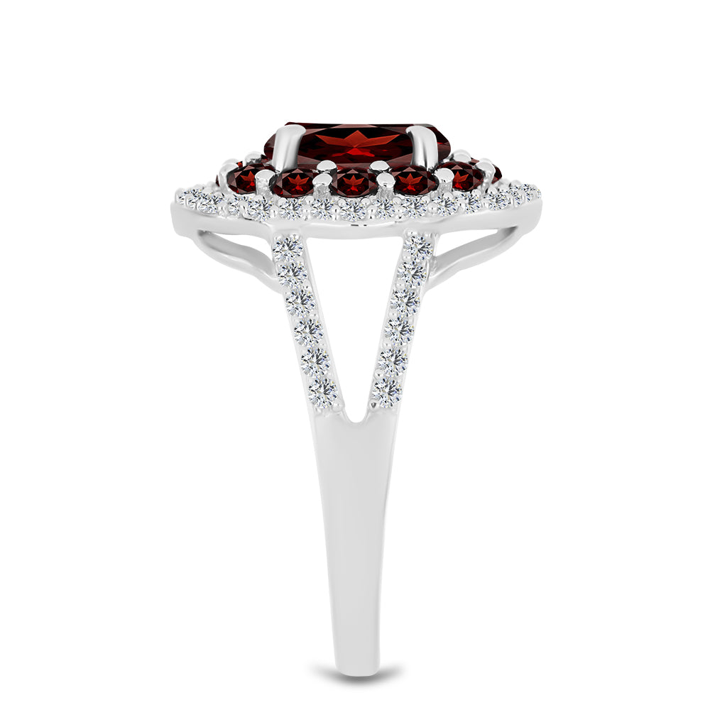 Stříbrný Prsten s Bartonským Granátem a Bílým Topazem