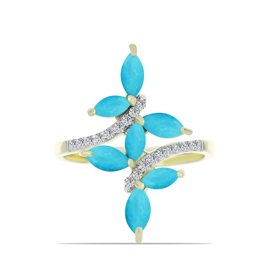 Pozlacený Stříbrný Prsten s Tyrkysem Sleeping Beauty a Bílým Topazem