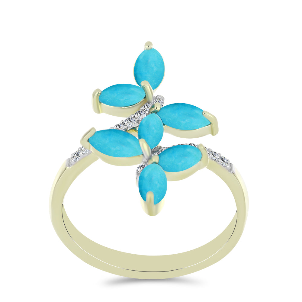 Pozlacený Stříbrný Prsten s Tyrkysem Sleeping Beauty a Bílým Topazem 3 