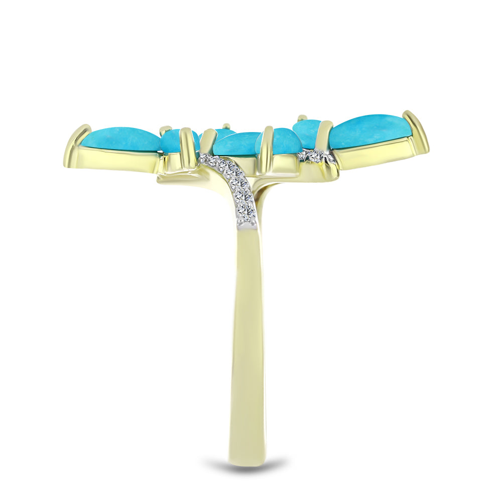 Pozlacený Stříbrný Prsten s Tyrkysem Sleeping Beauty a Bílým Topazem 4 