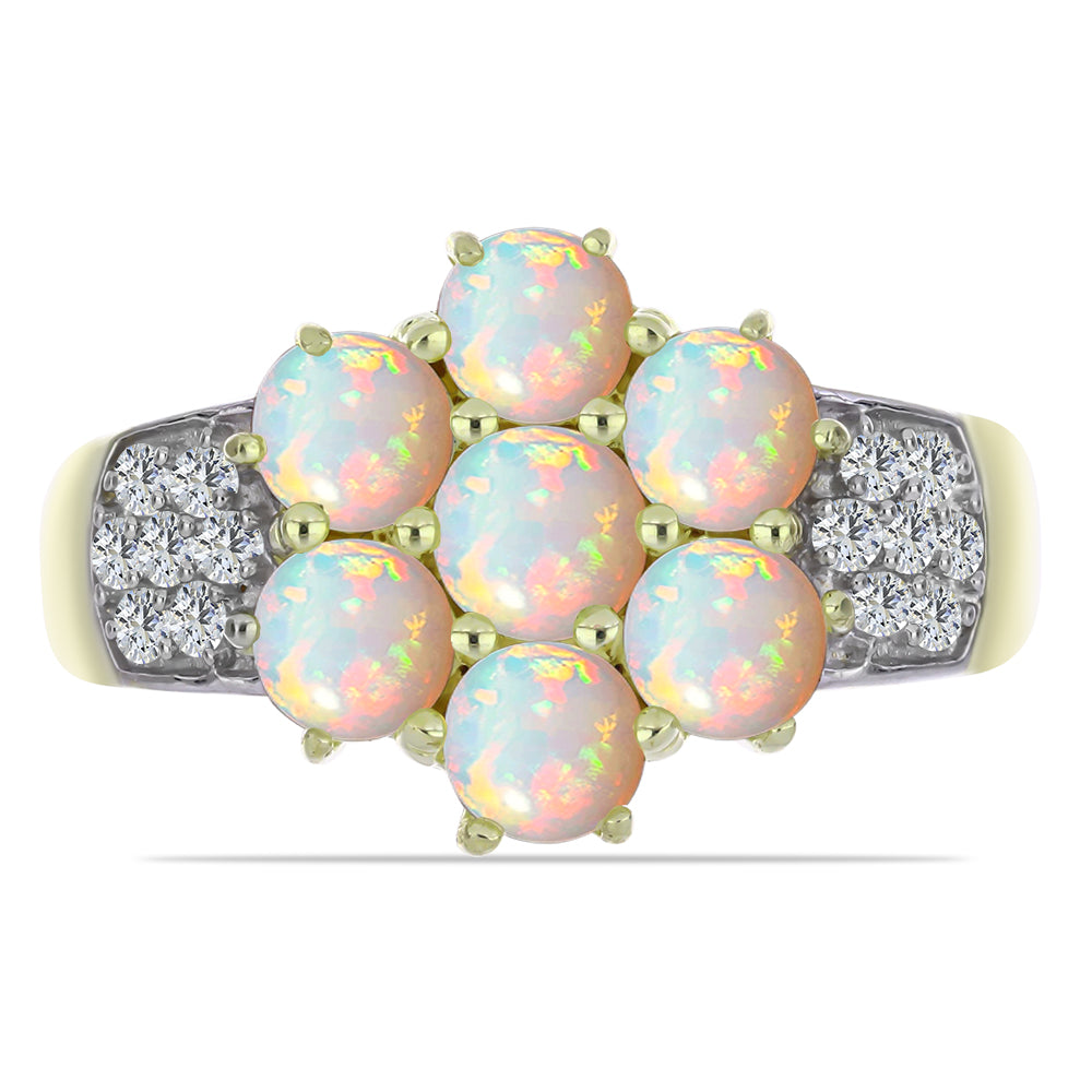 Pozlacené Stříbro 925/1000 - Prsten s Etiopským Opálem z Lega Dembi a Bílým Topazem - Karátové číslo: 1.5. přibližná hmotnost: 3.68 gramů