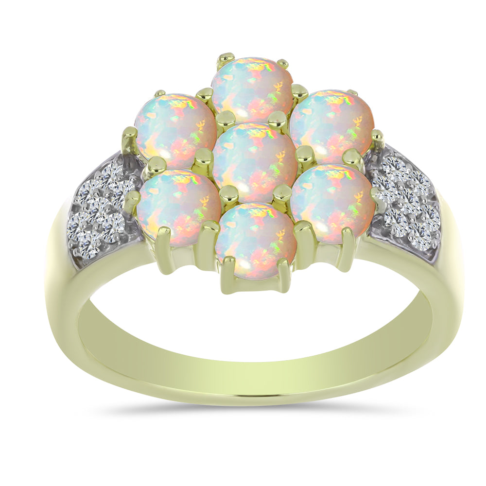 Pozlacené Stříbro 925/1000 - Prsten s Etiopským Opálem z Lega Dembi a Bílým Topazem - Karátové číslo: 1.5. přibližná hmotnost: 3.68 gramů