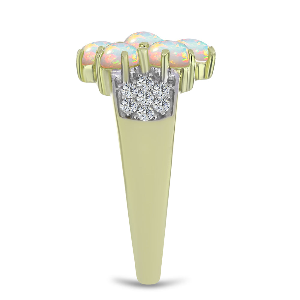 Pozlacené Stříbro 925/1000 - Prsten s Etiopským Opálem z Lega Dembi a Bílým Topazem - Karátové číslo: 1.5. přibližná hmotnost: 3.68 gramů 4 