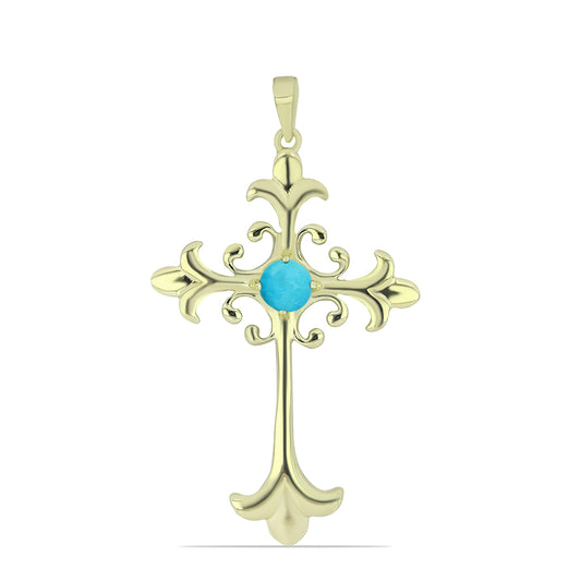 Pozlacené Stříbro 925/1000 - Přívěsek s Tyrkysem Sleeping Beauty - Karátové číslo: 0.44. přibližná hmotnost: 3.87 gramů