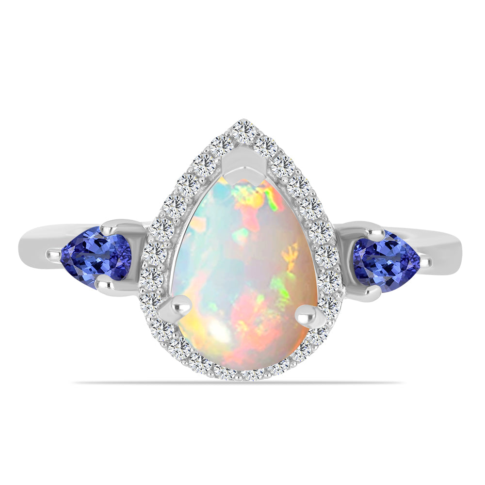 Stříbrný Prsten s Tanzanitem a Etiopským Opálem z Lega Dembi