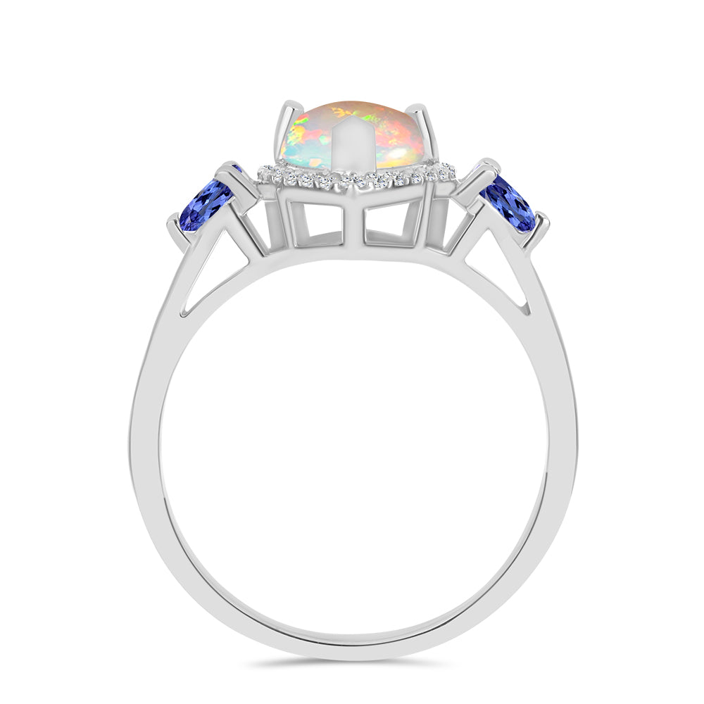 Stříbrný Prsten s Tanzanitem a Etiopským Opálem z Lega Dembi 2 