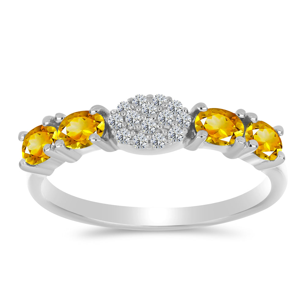 Stříbro 925/1000 Prsten s Uralským Citrínem a Bílým Topazem - Karátové číslo: 0.73. přibližná hmotnost: 2.09 gramů