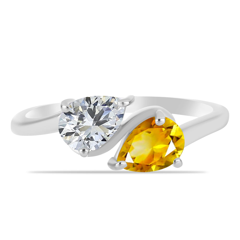 Stříbro 925/1000 - Prsten s Uralským Citrínem a Bílým Topazem - Karátové číslo: 1.42. přibližná hmotnost: 2.56 gramů 2 