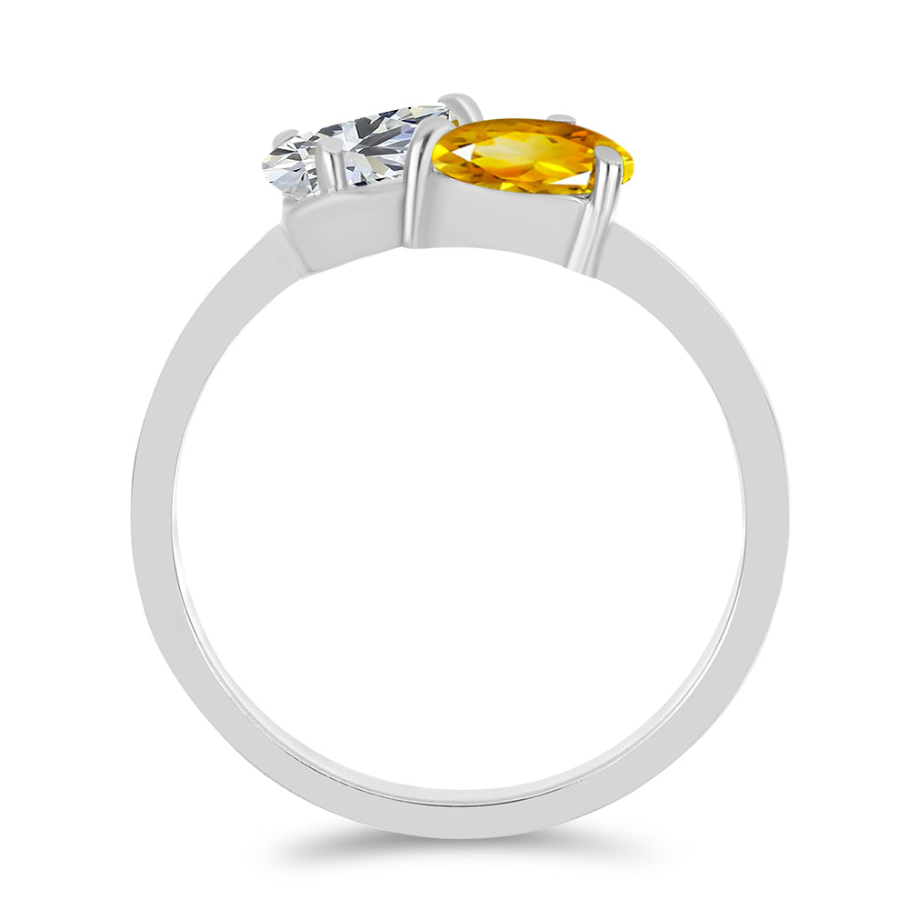 Stříbro 925/1000 - Prsten s Uralským Citrínem a Bílým Topazem - Karátové číslo: 1.42. přibližná hmotnost: 2.56 gramů 3 