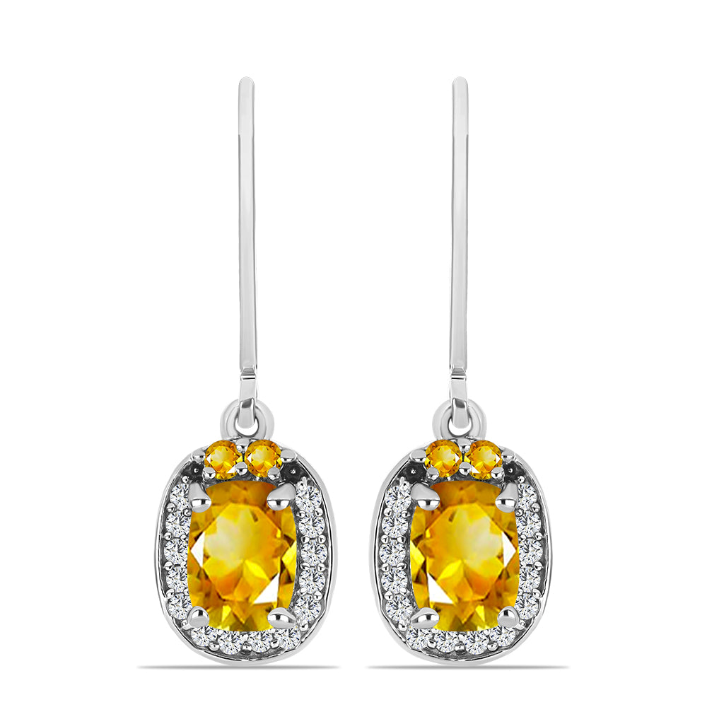 Stříbro 925/1000 - Náušnice s Uralským Citrínem a Bílým Topazem - Karátové číslo: 2.09. přibližná hmotnost: 2.89 gramů