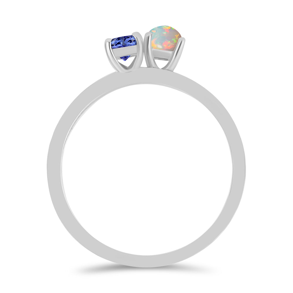 Stříbro 925/1000 - Sada s Tanzanitem a Etiopským Opálem z Lega Dembi - Karátové číslo: 0.51. přibližná hmotnost: 3.19 gramů ( Prsten )