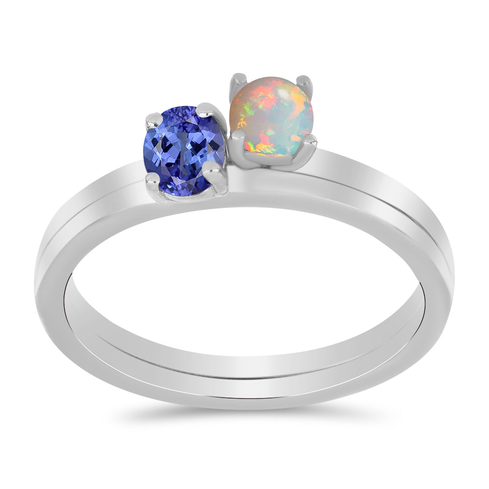 Stříbro 925/1000 - Sada s Tanzanitem a Etiopským Opálem z Lega Dembi - Karátové číslo: 0.51. přibližná hmotnost: 3.19 gramů ( Prsten ) 3 
