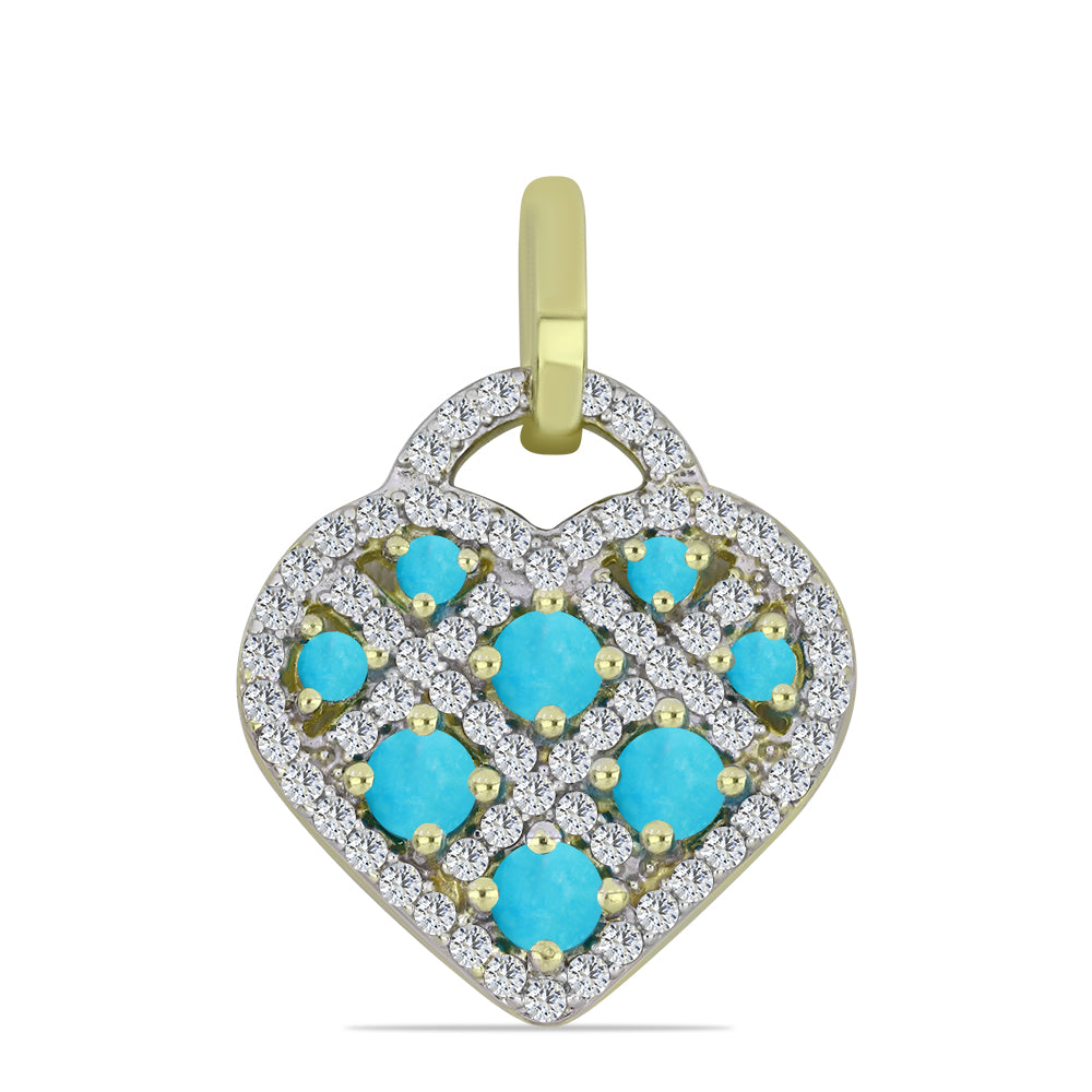 Pozlacené Stříbro 925/1000 - Přívěsek s Tyrkysem Sleeping Beauty a Bílým Topazem - Karátové číslo: 1.37. přibližná hmotnost: 2.85 gramů 1 