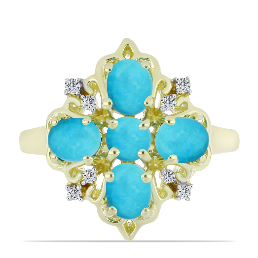 Pozlacené stříbro 925/1000 Prsten s Tyrkysem Sleeping Beauty a Bílým Topazem - Karátové číslo: 1.66. přibližná hmotnost: 3.91 gramů