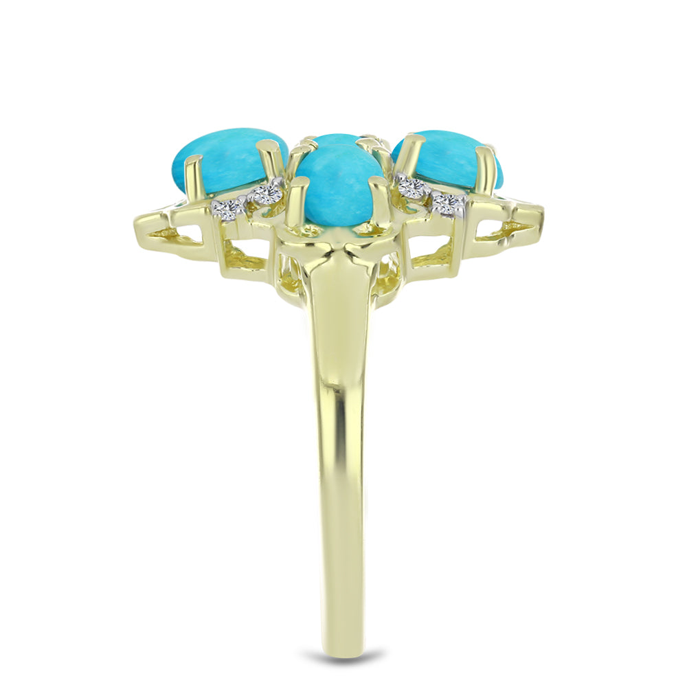 Pozlacené stříbro 925/1000 Prsten s Tyrkysem Sleeping Beauty a Bílým Topazem - Karátové číslo: 1.66. přibližná hmotnost: 3.91 gramů