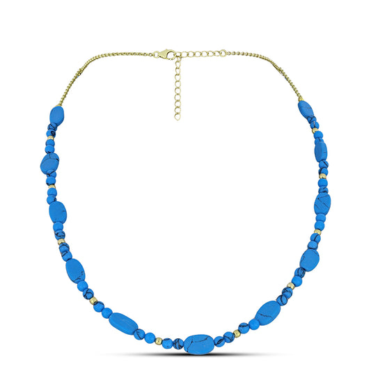 Pozlacené Stříbro 925/1000 - Náhrdelník s Tyrkysem Sleeping Beauty - Karátové číslo: 34.14. přibližná hmotnost: 9 gramů