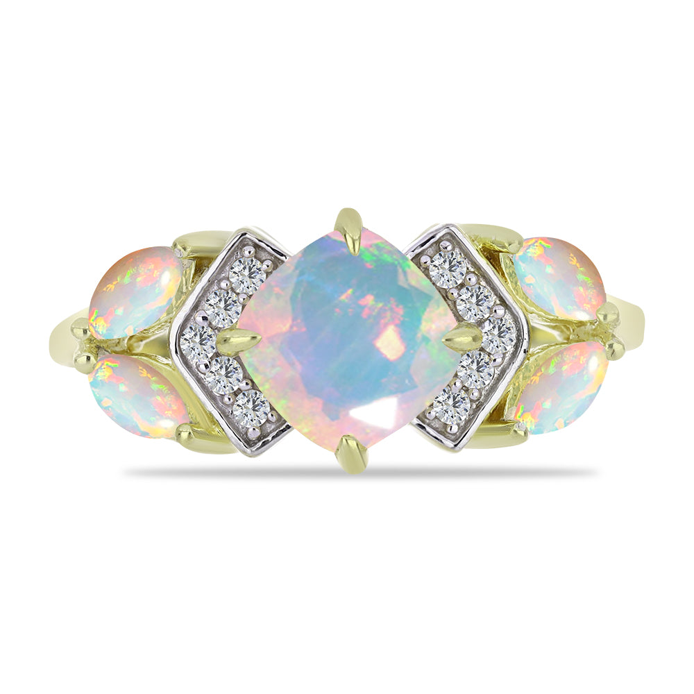 Pozlacený Stříbrný Prsten s Etiopským Opálem z Lega Dembi a Bílým Topazem