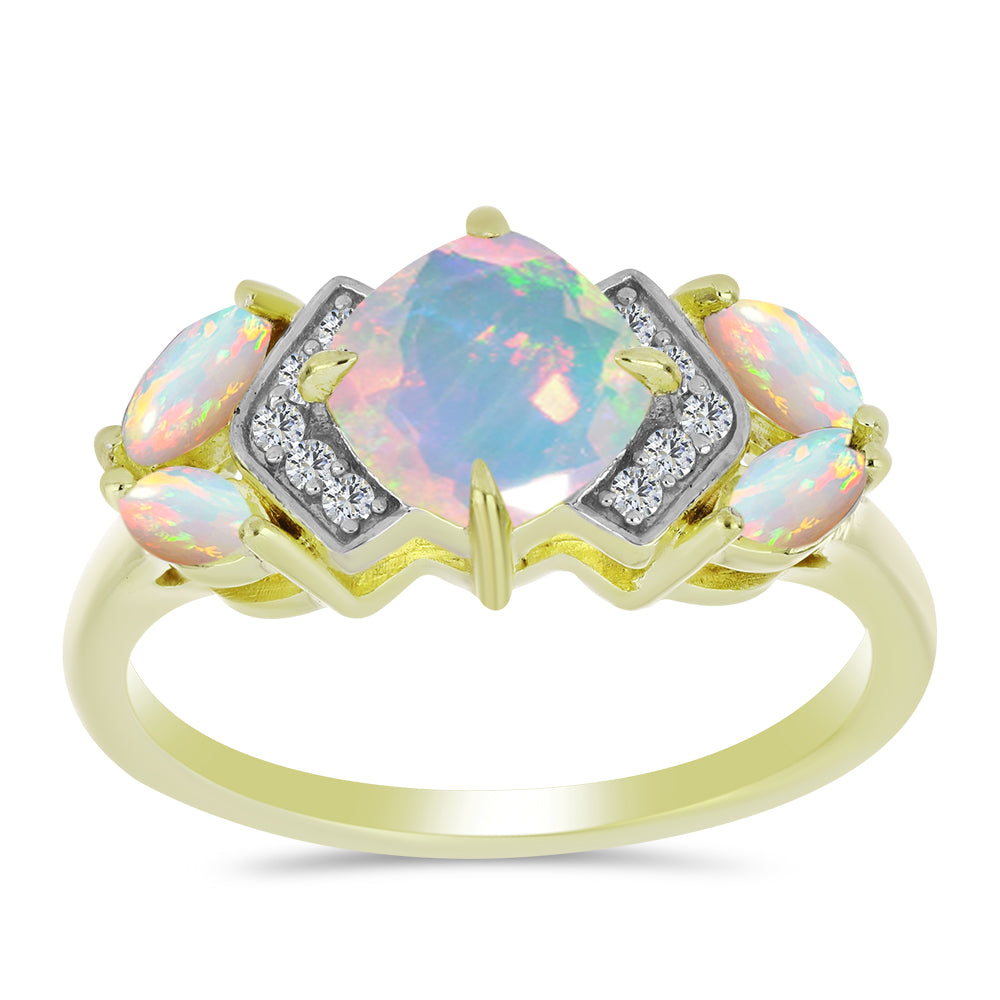 Pozlacený Stříbrný Prsten s Etiopským Opálem z Lega Dembi a Bílým Topazem 3 