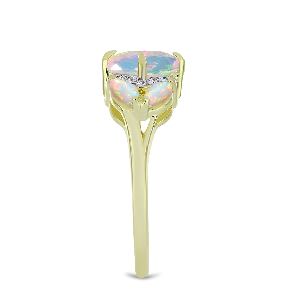 Pozlacený Stříbrný Prsten s Etiopským Opálem z Lega Dembi a Bílým Topazem 4 