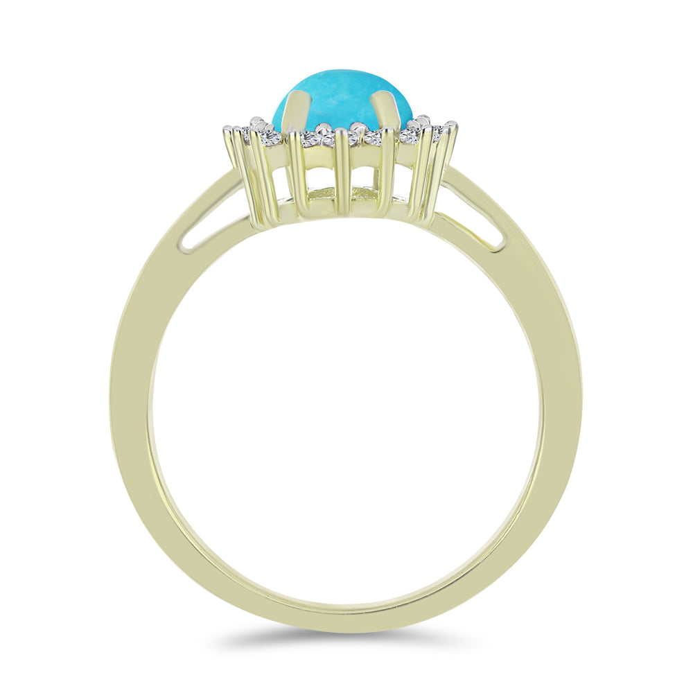 Pozlacené Stříbro 925/1000 - Prsten s Tyrkysem Sleeping Beauty a Bílým Topazem - Karátové číslo: 0.98. přibližná hmotnost: 2.48 gramů