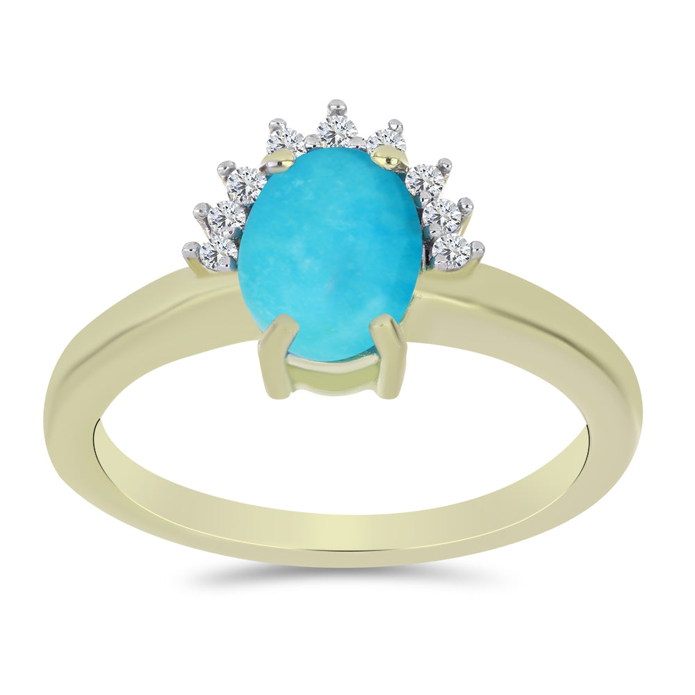 Pozlacené Stříbro 925/1000 - Prsten s Tyrkysem Sleeping Beauty a Bílým Topazem - Karátové číslo: 0.98. přibližná hmotnost: 2.48 gramů