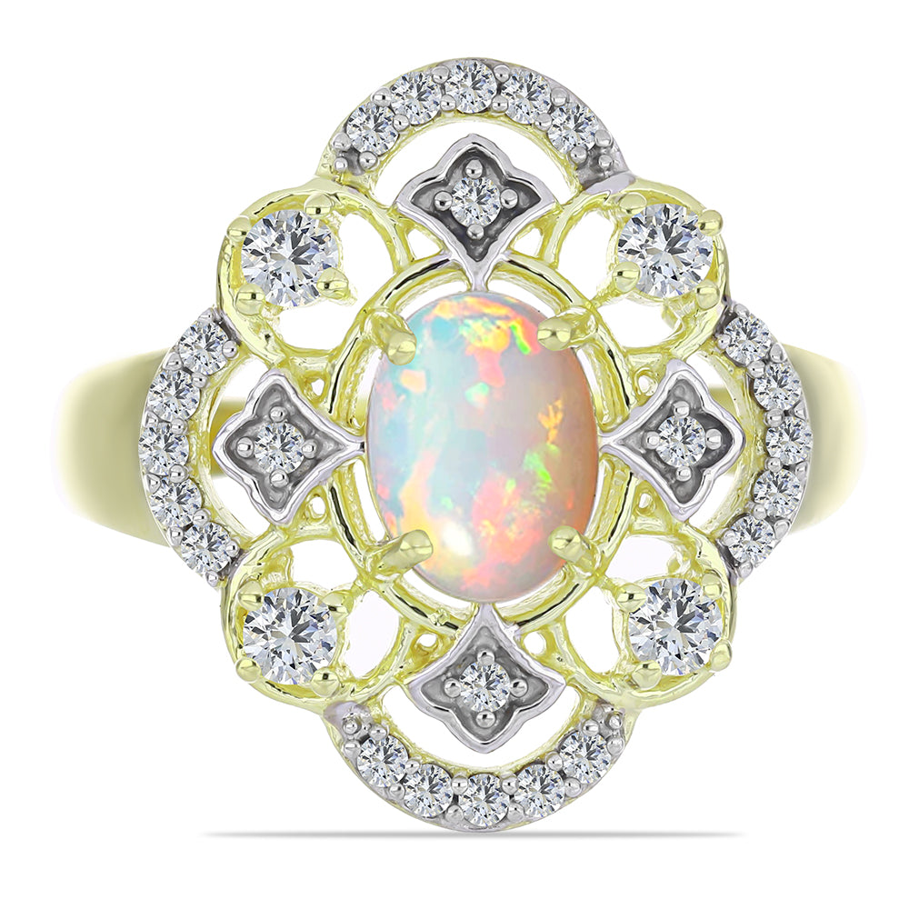 Pozlacený Stříbrný Prsten s Etiopským Opálem z Lega Dembi a Bílým Topazem