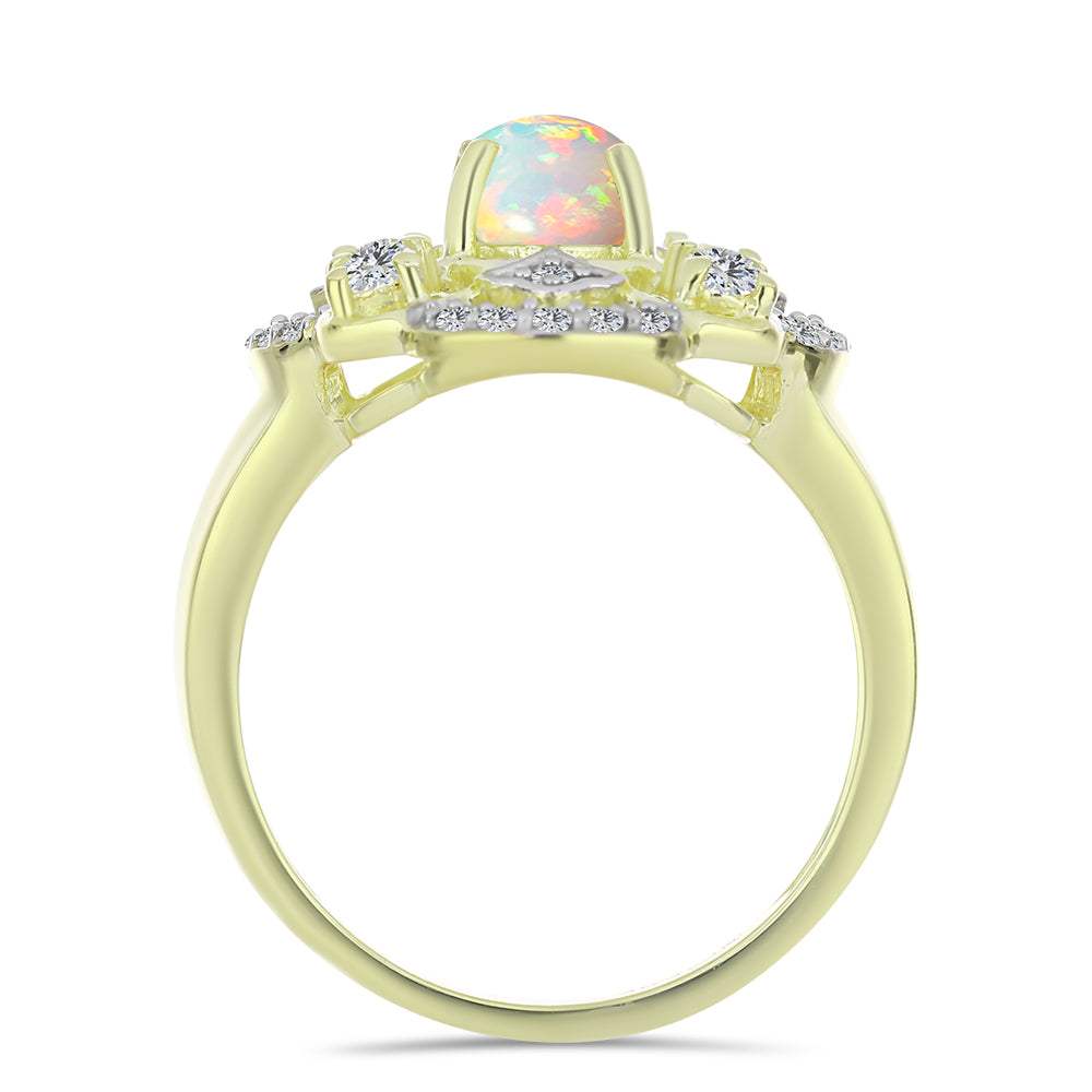 Pozlacený Stříbrný Prsten s Etiopským Opálem z Lega Dembi a Bílým Topazem