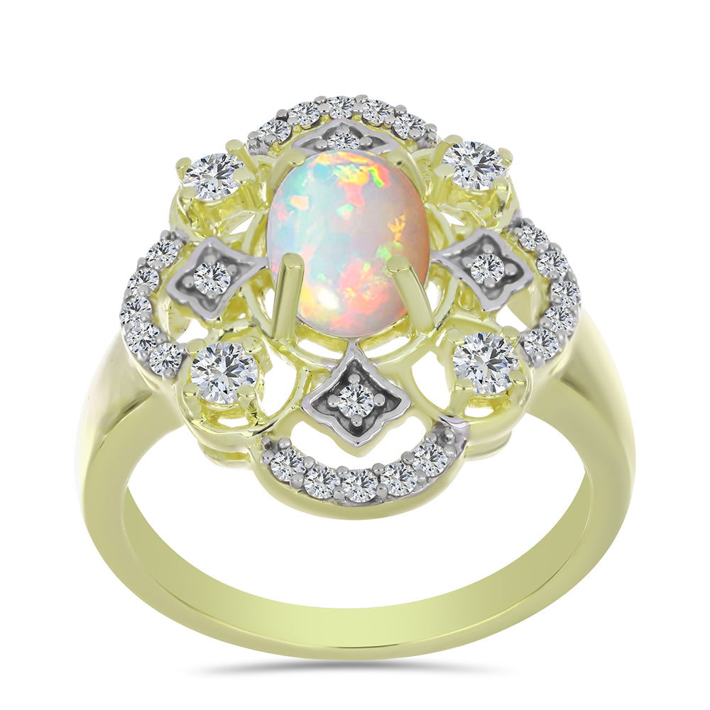 Pozlacený Stříbrný Prsten s Etiopským Opálem z Lega Dembi a Bílým Topazem