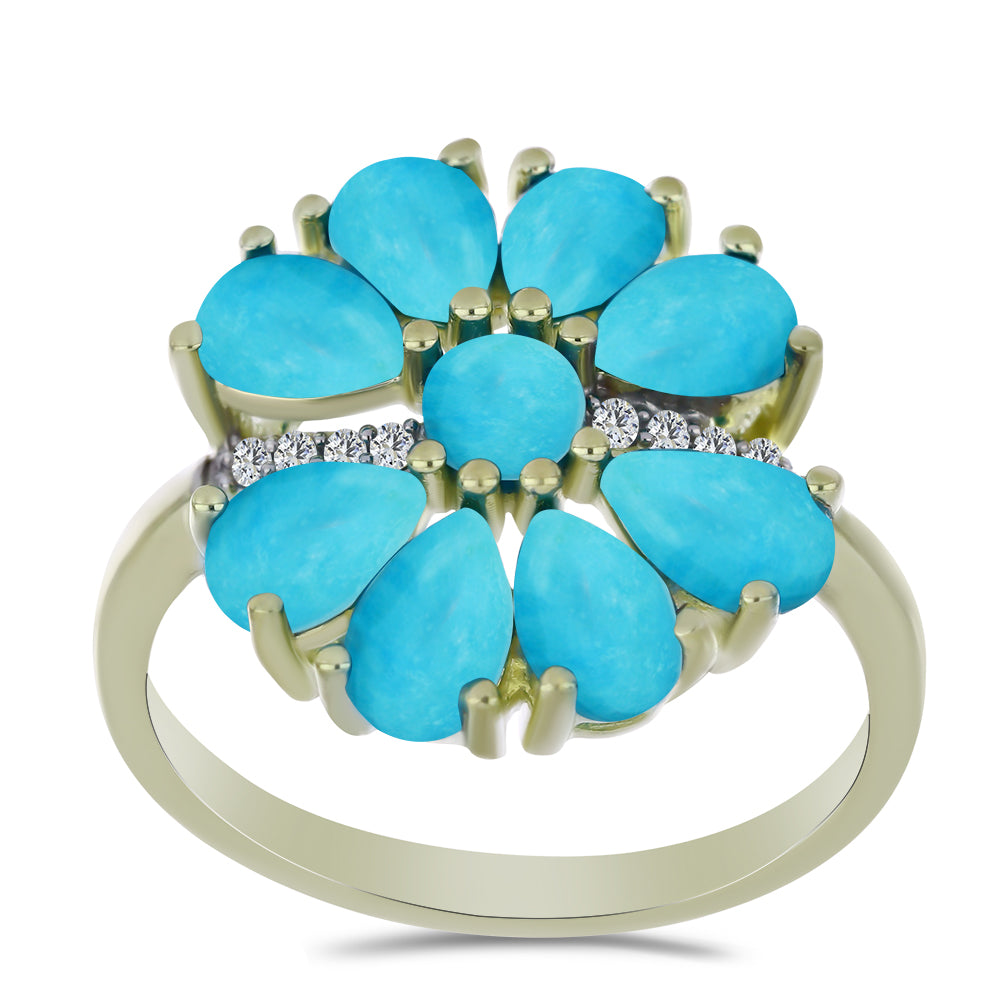 Pozlacený Stříbrný Prsten s Tyrkysem Sleeping Beauty